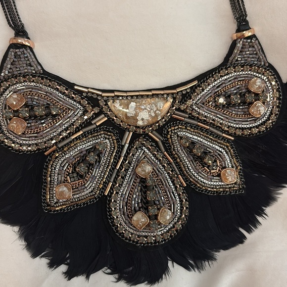 Stella & Dot Black and Gold Feather Necklace - Picture 2 of 4